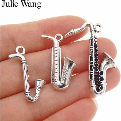 Julie Wang 6PCS Mixed Saxophone Charms Musical Instrument Alloy Necklace Earrings Bracelet Jewelry Making Accessory