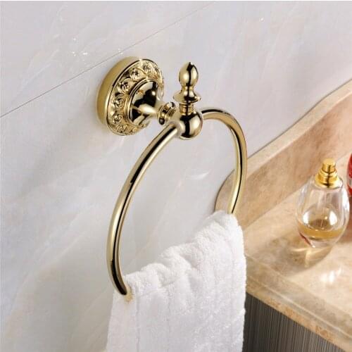 Leyden Modern Brass Shiny Towel Ring Smooth,Polished Gold Towel Holder Wall Mounted Luxury Bathroom Accessory