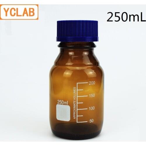 YCLAB 250mL Reagent Bottle Screw Mouth with Blue Cap Brown Amber Glass Medical Laboratory Chemistry Equipment
