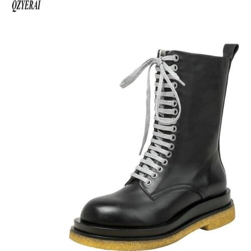 European Womens boots Genuine leather Martin boots zipper black boots Womens shoes