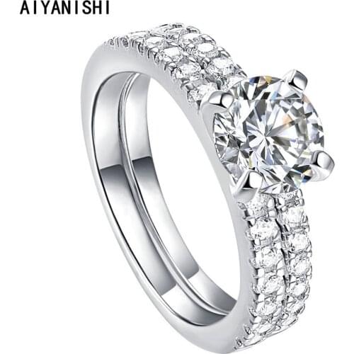 AIYANISHI 925 Silver Rings For Women 1.25ct Ring Sets Wedding Bridal Ring Set Jewelry Engagement Party Rings Bijoux Femme Gifts