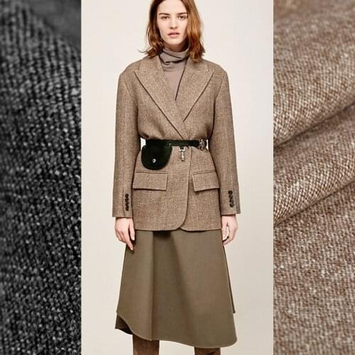 154CM Wide 360G/M Weight Coffee Color Black Gray Wool Spandex Fabric for Autumn Spring Suit Dress Jacket E822
