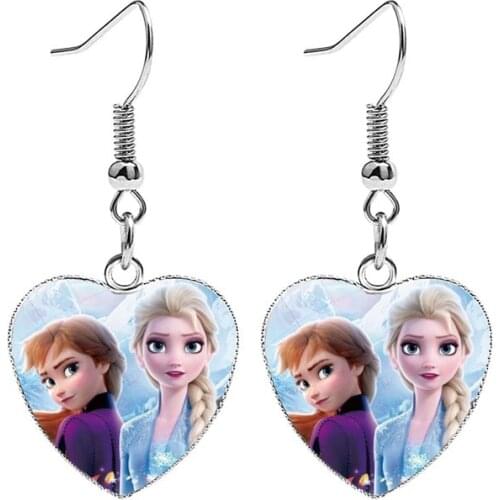 2pcs Disney Frozen Heart-shaped Earrings clip Childrens Cartoon Princess Elsa Earrings dangle Earring pendant earring