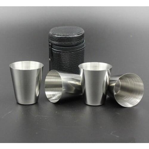 4pcs/set 30ml Mini Stainless Steel Wine Drinking Shot Glasses With Leather Cover Bag Barware Cup Portable Outdoor Travel Cup