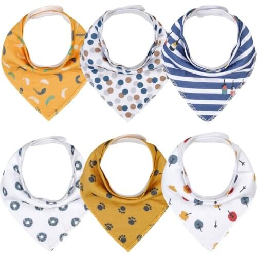 6pcs/lot Cotton Baby Boys And Girls Feeding Burp Cloths Triangle Baby Bibs Towel Cute Bandanas Scarf Children Cravat Baby Stuff