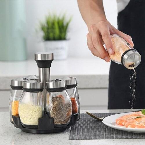 7pcs/set Kitchen Seasoning Jar Spice Salt Seasoning Container Glass Spice Jar Kitchen Supplies Outdoor Camping Combination Set