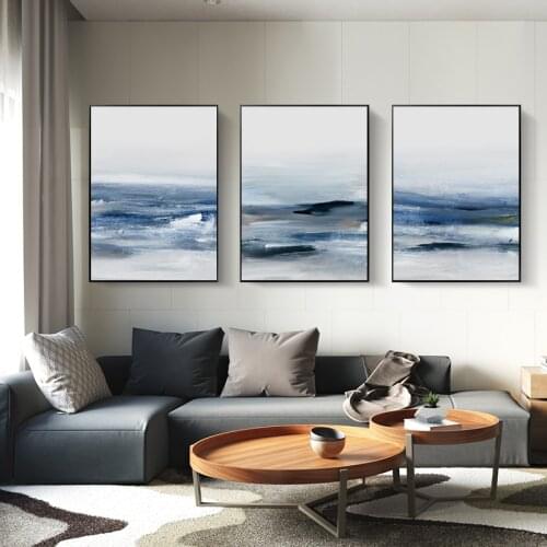 WANGART Abstract Poster Print Wall Art blue Grey Landscape Print Canvas Picture Living Room Home Decor