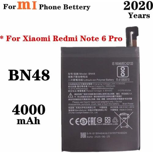 2020 Years For Xiaomi Redmi Note6 Pro Note 6 Pro Phone Battery BN48 4000mAh Replacement Batteries High Quality Rechargeable