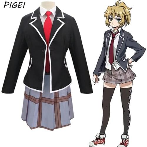 Anime High Rise Invasion Mayuko Nise Costumes Tenkuu Shinpan Cosplay Tops Skirts Stockings Suits For Women Girls JK Uniforms