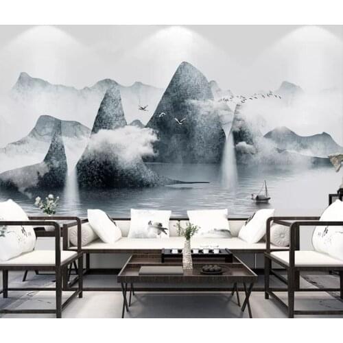 Modern simple Chinese hand-painted artistic conception cloud landscape TV background wall decoration wallpaper murals