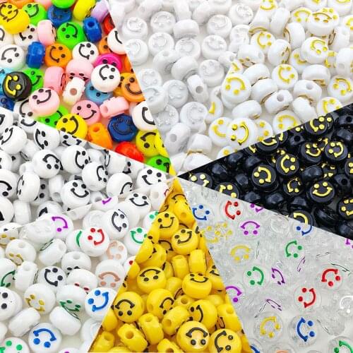 Mixed 50pcs/lot Acrylic Smiley Face Round Flat Loose Beads Diy Handmade Bracelet Necklace Spacer Beads Jewelry Accessories