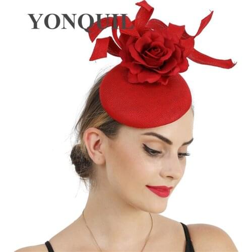 Chamirng New Red Wedding Hat Bride Flower Fascinator Hairpin Women Lady Cocktail Marriage Millinery Cap Floral Hair Accessories