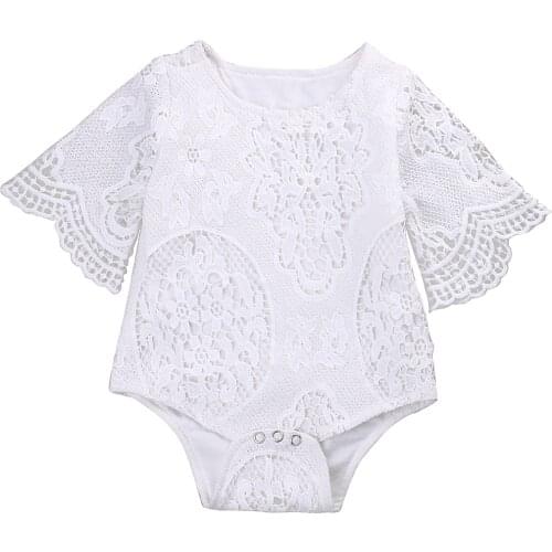 2019 Summer Baby Girls White Ruffles Sleeve Lace Romper Infant Baby Elegant Lace Jumpsuit Clothes Sunsuit Outfits