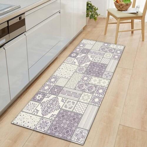 European Pattern Home Kitchen Mat Carpet Non-slip Entrance Door Mat Flannel Floor Mats Rugs for Living Room Bedroom Bathroom