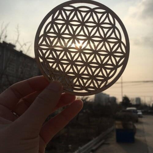 Flower of life energy mat wood slice base of purification crystals healing disc as coaster for home wall decor 80-90mm