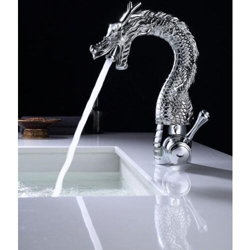 Chrome Finish single hole /handle bathroom lavatory sink dragon faucet mixer tap Pure Hand-Made Brass deck mounted Luxury tap
