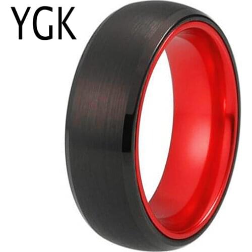 Classic Wedding Rings For Women Mens Tungsten Ring Black Tungsten with Red Aluminum Engagement Ring Free Engraving Ring