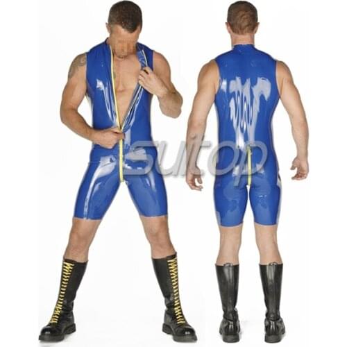 Suitop latex jumpsuit with front zip for men
