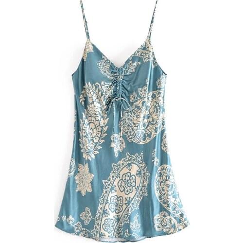 Summer 2021 Sexy V Neck A Line Mini Dress Women Printed Spaghetti Strap Dress Female Casual Dress Mujer Vestidos