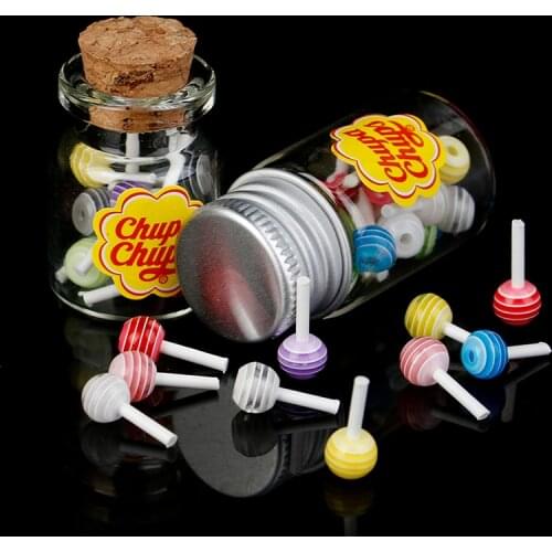 1/12 Miniature Food Dessert Sugar Mini Lollipops With Case Holder Candy For Doll House Kitchen Furniture Toys Accessories New