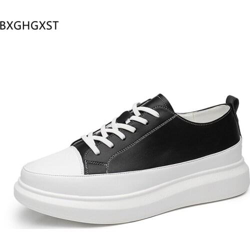 Vulcanize Shoes for Man 2021 Black Leather Casual Shoes Men Luxury Brand Platform Man Shoes High Quality Zapatillas De Hombre