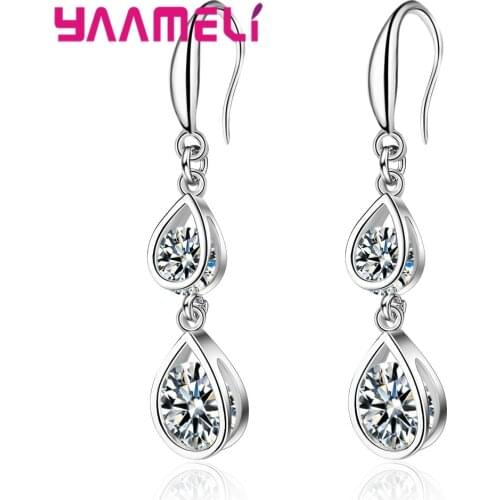 New Arrival 925 Sterling Silver Dangle Earrings Women Teardrop Water Drop Long Stylish AAA Cubic Zircon French Hook Jewelry