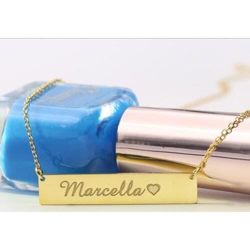 Rectangle Customized Women statement necklace Name with Love Symbol Necklace Horizontal 925 Solid silver name necklaces