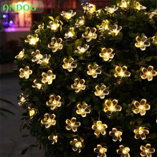 50 LEDS Peach Blossom Flower Solar Lamp 7M Power LED String Fairy Lights Solar Garlands Garden Christmas Decor For Outdoor