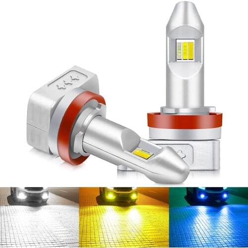 Fog lights LED H11 3000K 6000K 8000K Tri color Drl for cars Lampada 4000 Lumens Car Lights Auto Fog Lamps Mini Size LED