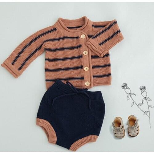 0-3Yrs baby boys clothing set Spring autumn small kids cotton knitted long sleeve cardigans+shorts sets toddler girls clothing