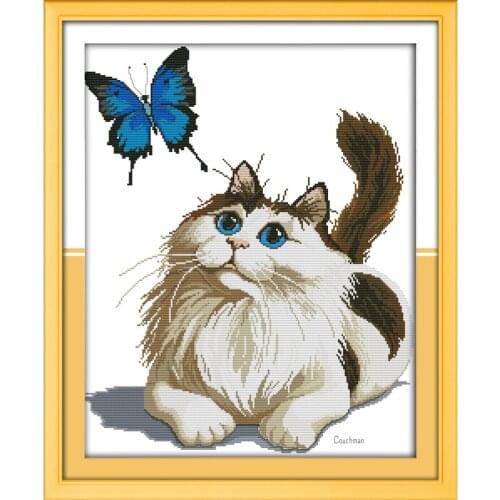 Everlasting Love Cat And Butterfly Chinese Cross Stitch Kits Ecological Cotton Stamped 14 11CT DIY New Year Decorations For Home