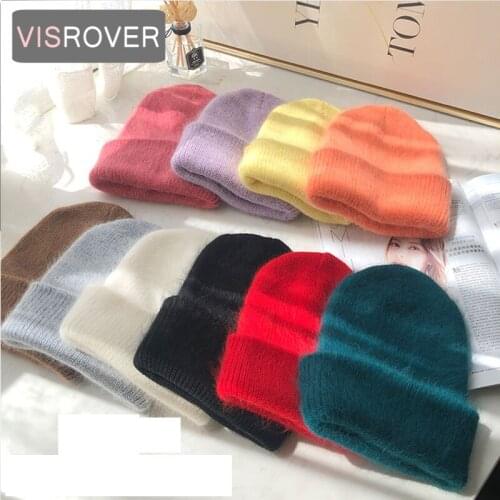 VISROVER 11 colors unisex Autumn winter plain rabbit fur beanies best matched soft cashmere man/woman Warm skullies gift