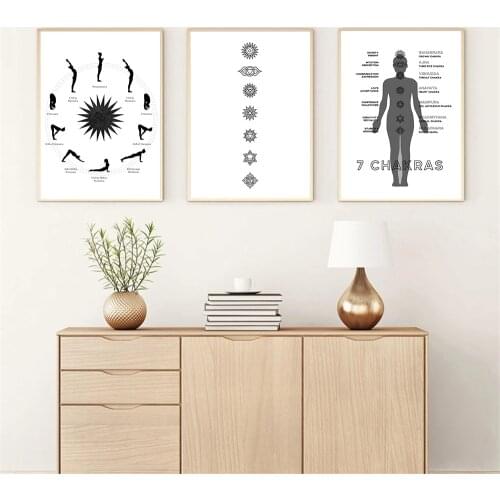 Yoga Sun Salutation Canvas Poster Meditation 7 Chakra Yoga Guide Wall Art Print Painting Abstract Picture Living Room Home Decor