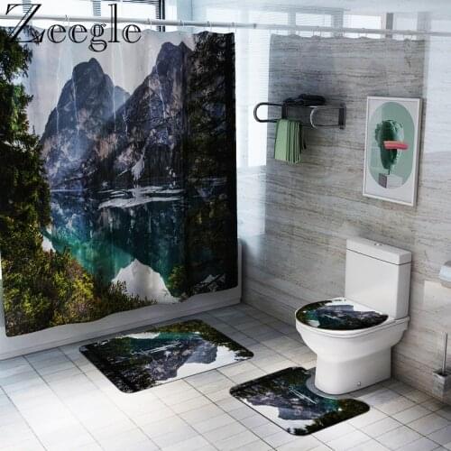 Zeegle Bathroom Floor Mat Bath Mat Shower Curtain Toilet Seat Cover Bath Mat Set Pedestal Toilet Rug Microfiber Bath Foot Mat