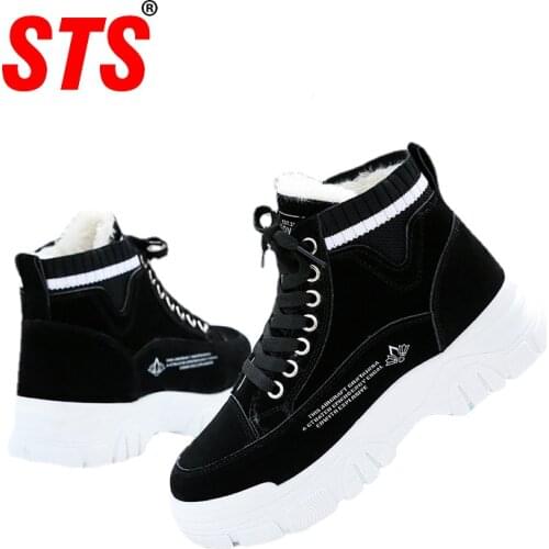 STS Women Winter New Plus Velvet Lady Tooling Shoes Warm Lace-Up Soft And Comfortable Fashion Mid-Cut Thick-Soled WomenS Boots