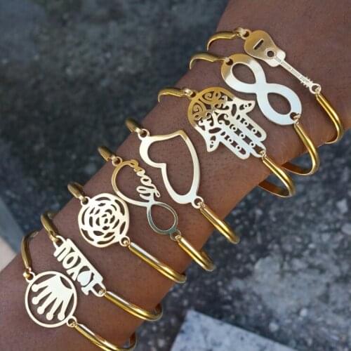 Hapiship Gold Color Stainless Steel Heart Round Love Bangle Bracelet For Women Men Jewelry Gift Pulseras Mujer Brazaletes BX35