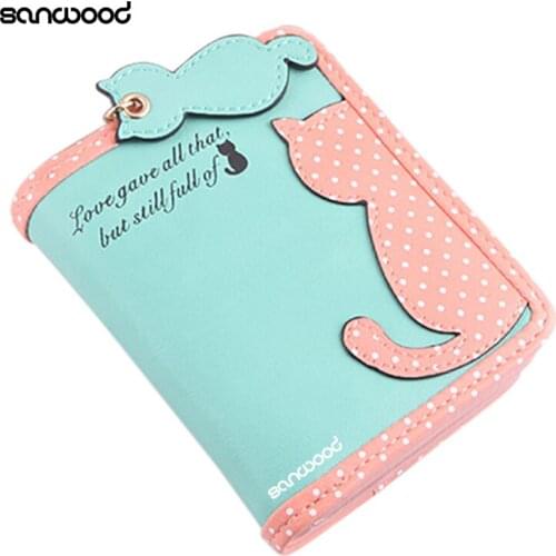 Lady Cute Carton Cat Pandent Short Long Purse Card Holder Zipper Coin Bag Wallet 9XZE