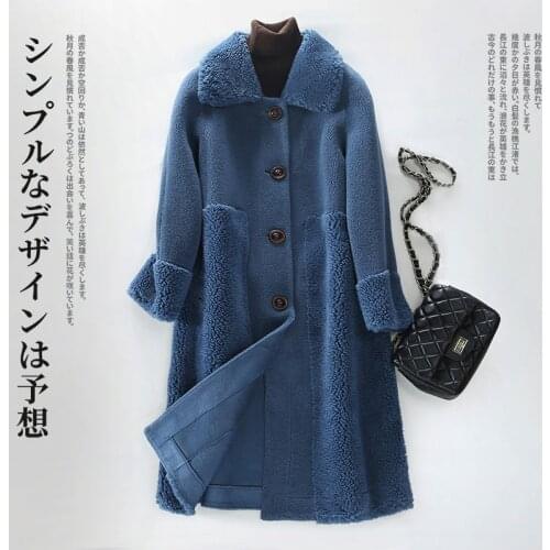 Women Winter Long Genuine Fur Sheepskin Coats Ladies Turndown Collar Wool Outwear Female Thick Warm Sheep Shearing Jacket Y584