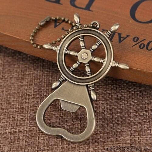 300pcs Vintage Beer Openers Rudder Bottle Opener with Keychain Retro Keyring For Wedding Party Gift Favor