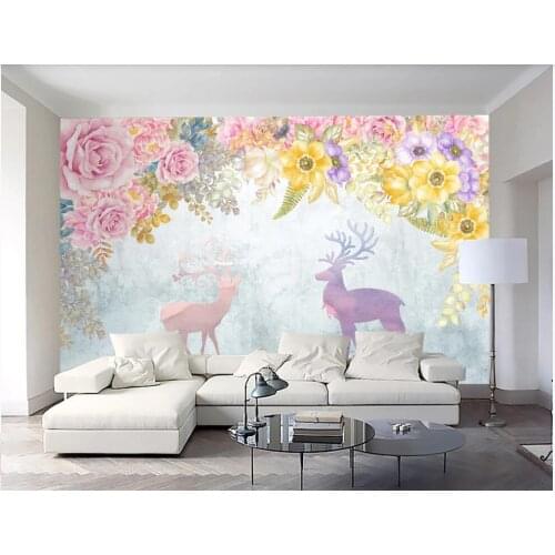 Wall paper 3 d custom photo any size mural European-style floral elk home decor 3d wall murals wallpaper for bedroom walls