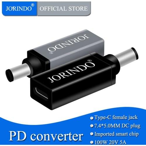 JORINDO Usb 3.1 type c USB-C to dc 7.4 * 5.0mm HP adapter pd emulator trigger 90 degrees angular,Laptop power adaptor
