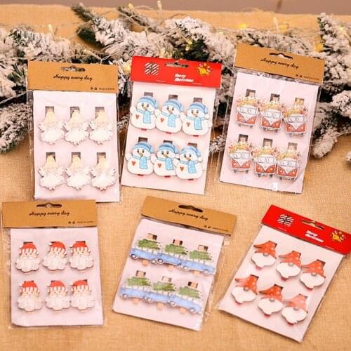 6Pcs Wooden Santa Angel Christmas Tree Photos Note Card Clips Party Decor
