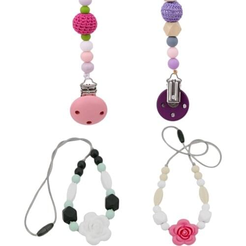 Baby Pacifier Clip Pacifier Chain Wooden Hand Made Cute Colourful Beads/Necklace Silicon Dummy Clip Baby Soother Holder
