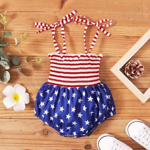 Independence Day Baby Clothing Toddler Baby Boys Girls 4th-of-July Stars Striped Printed Suspenders Romper Newborn Bodysuit New