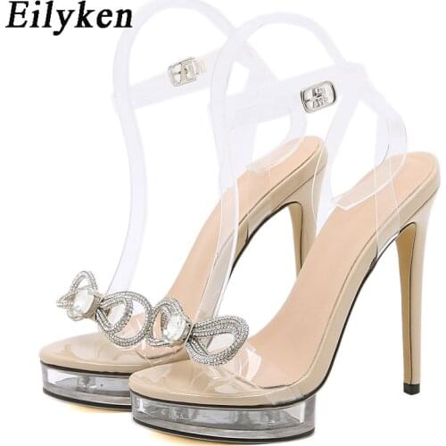Eilyken 2022 New Sexy Butterfly-knot Sandals Open Toe transparent Platform Woman Shoes Buckle Strap Dress Heels Sandals