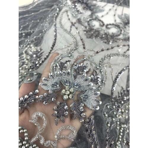 French Lace Fabric High Quality SYJ-59882 full beaded African Tulle Embroidered for wedding dress