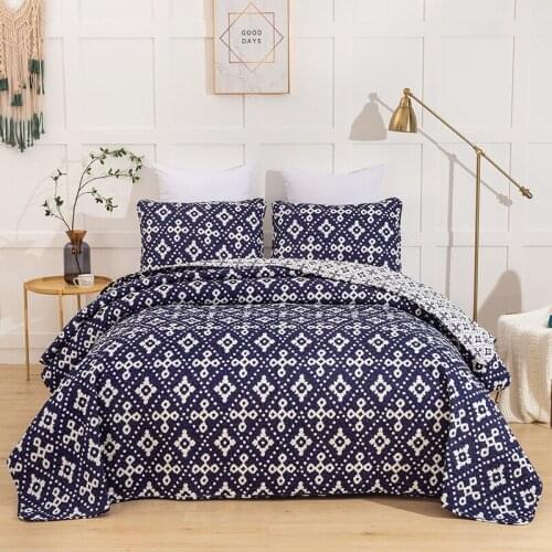 CHAUSUB Cotton Bedspread on the Bed Quilts 3PC Blanket for Double Bed Cover Quilted Pillowcase Queen Size Summer Coverlet Blue