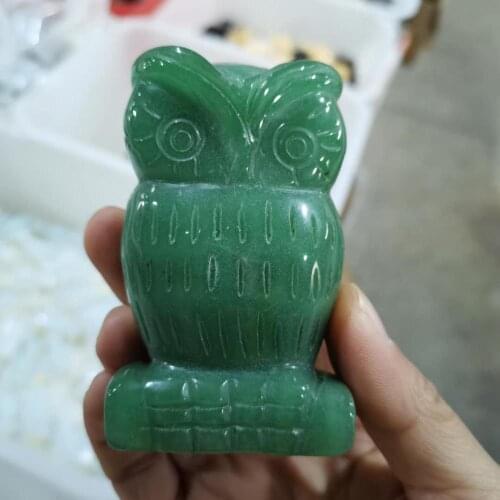 Natural rock crystal carved Green Aventurine Owl figurine for decor