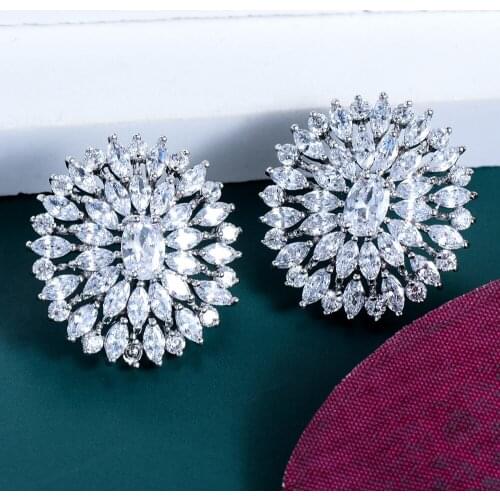 JIMBORA Sparkly Fashion Round Crystal Pendant Earrings For Women Girl Daily Fashion Wedding Bridal Jewelry High Quality New