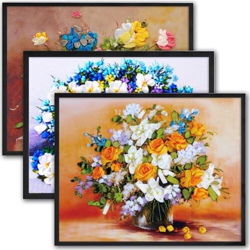 DIY 3D Paintings, Flowers Series, Ribbon Embroidery, Cross Stitch ,Handcraft Kits, Handmade Needlework Art Wall Decor